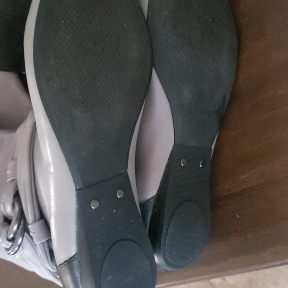 Leather Slouch Boots with Strap Detail gray and black By B. Makowsky - Picture 7 of 10